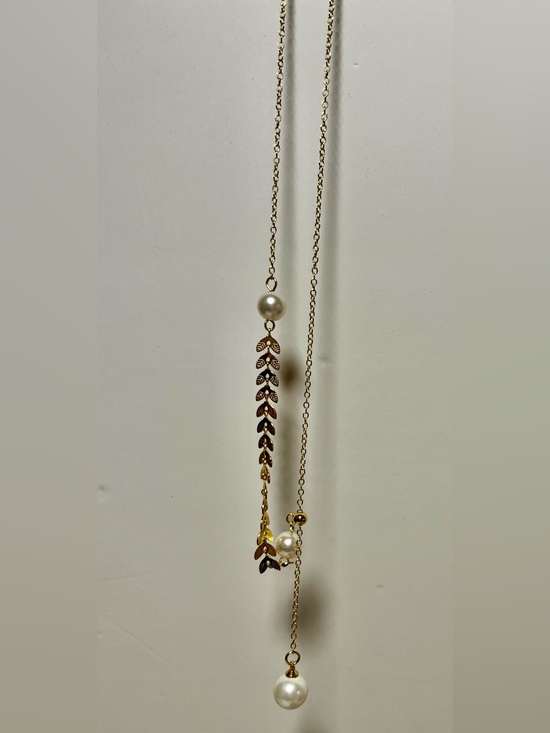 Jewelry - Free with Purchase — Gold Leaf Pearl Drop Necklace - Women Jewelry